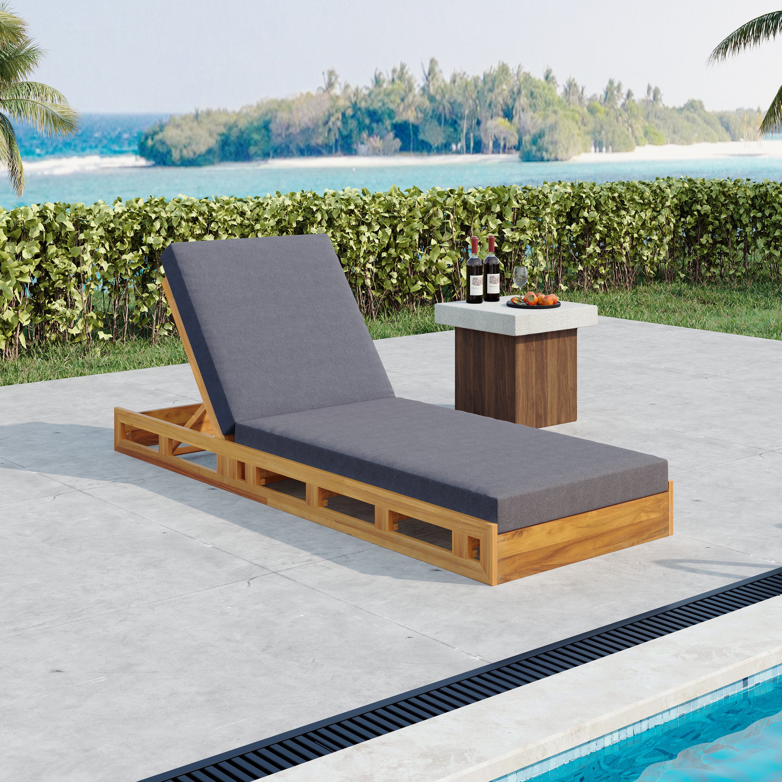 Lounge Chaise Set, Acacia Wood with Water-Resistant Lounge Cushions