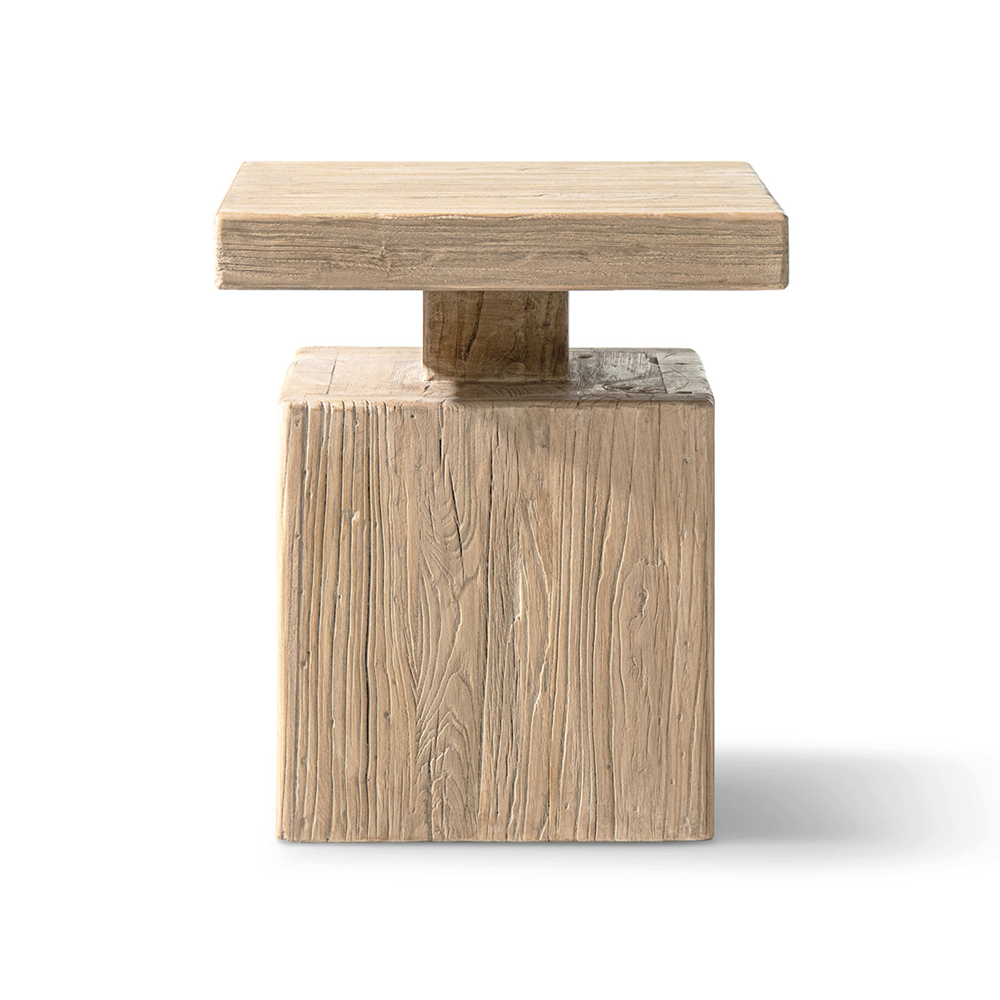 Calder 18" Solid Square Reclaimed Elm Block Plinth Side Table