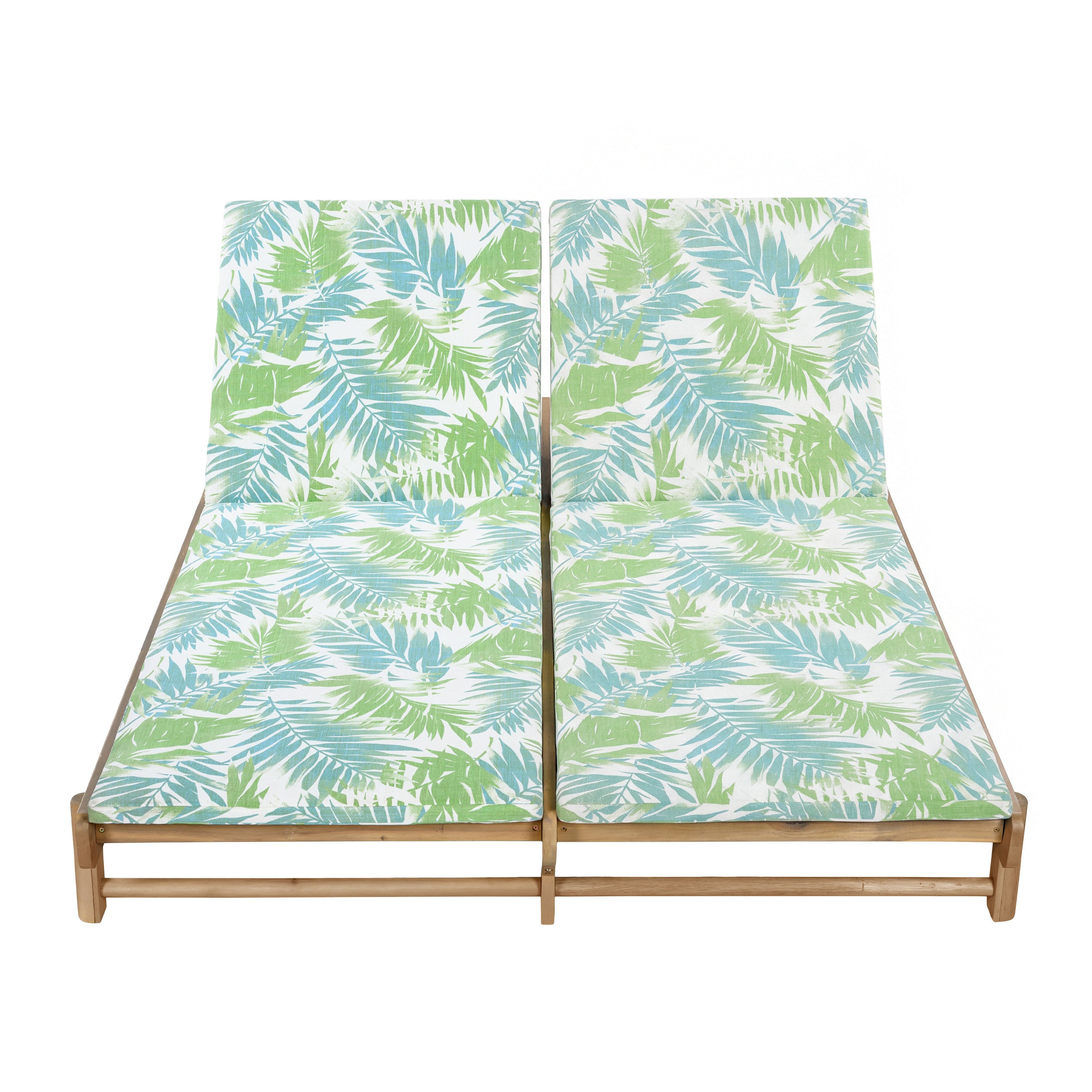 Light Teak Acacia Wood Double Chaise Lounger Set