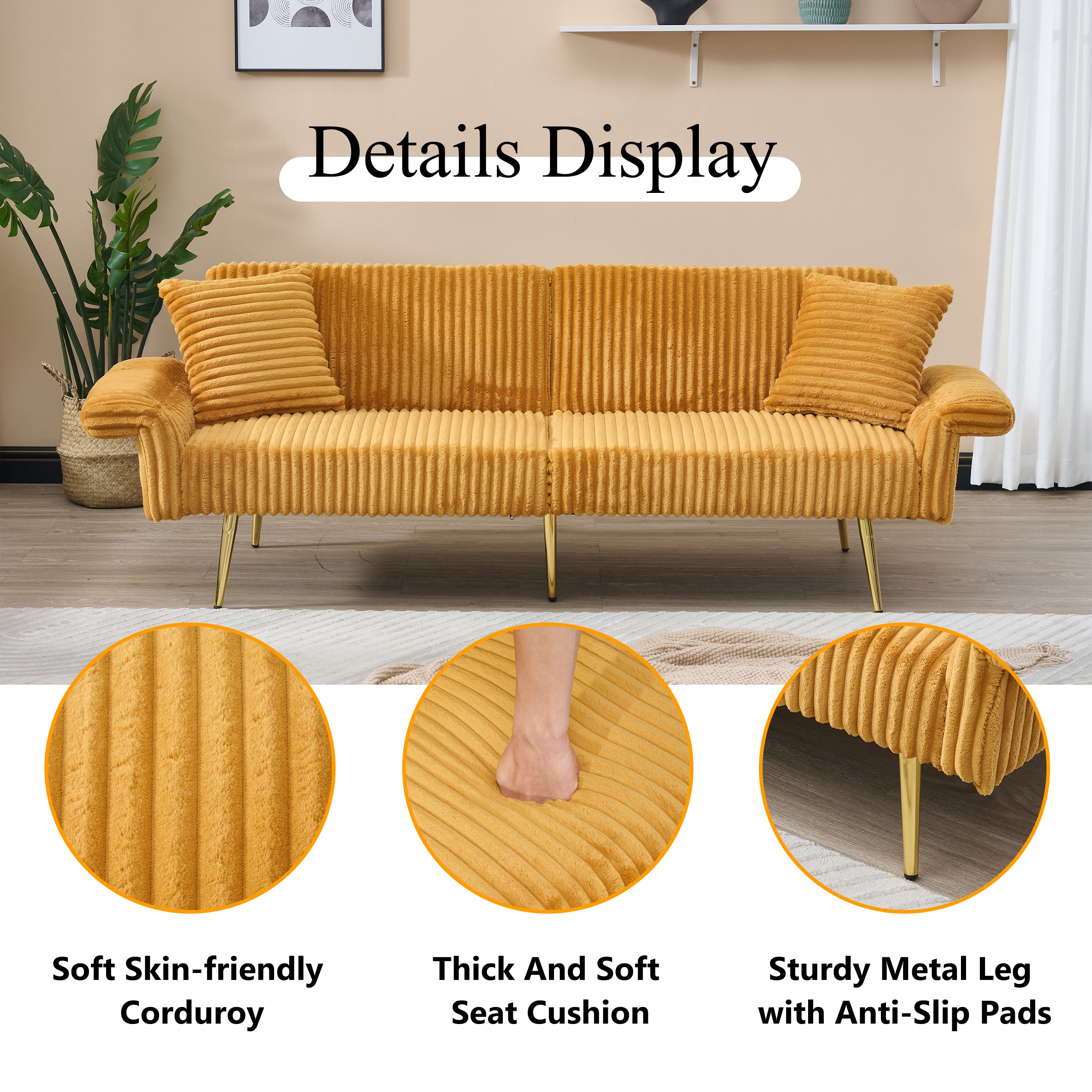 79 Inch Corduroy Sofa Bed
