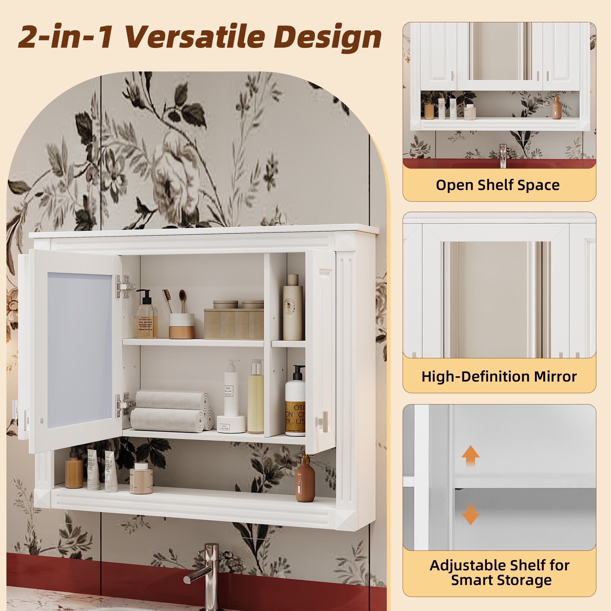 35 Inch Bathroom Wall Cabinet with Mirror