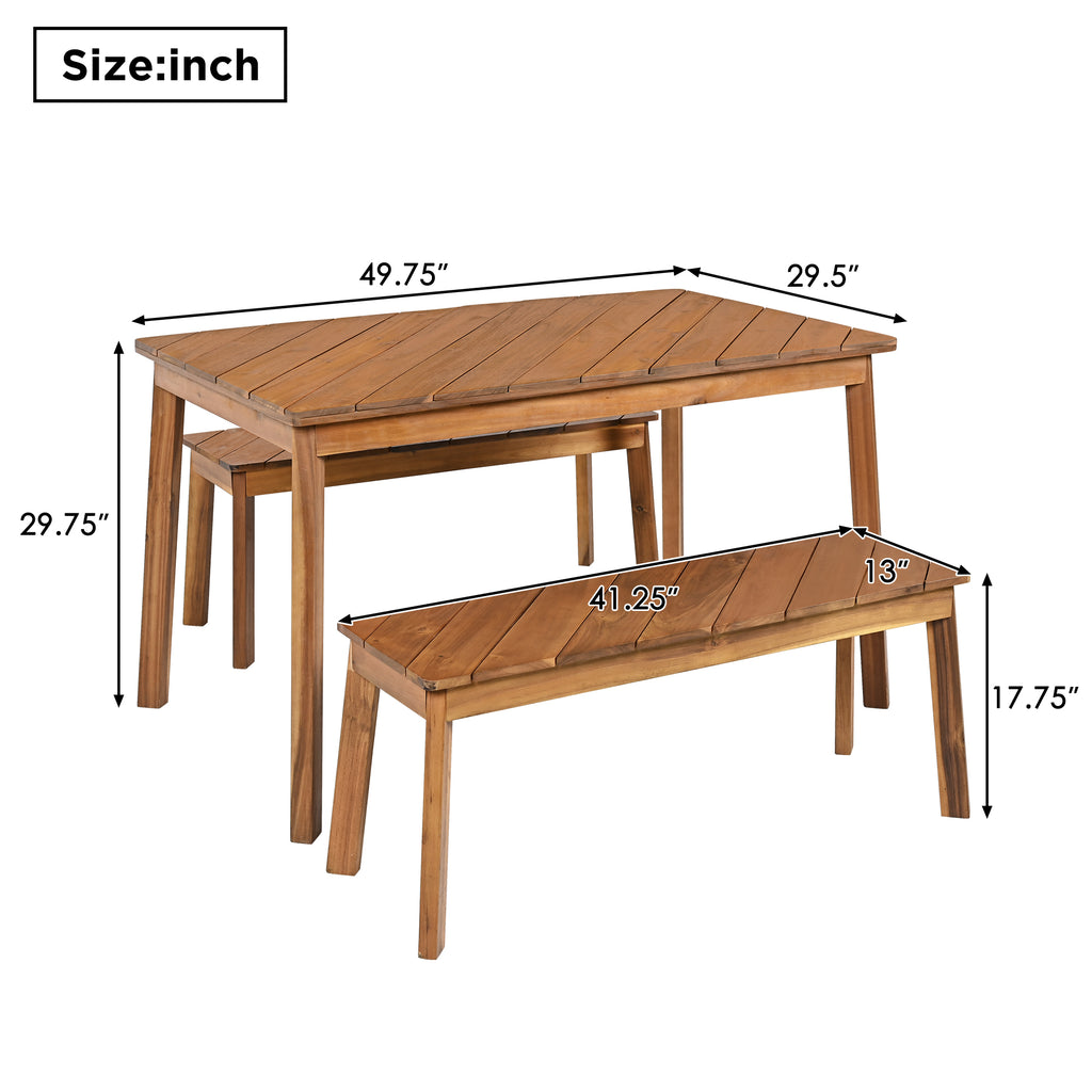 Acacia Wood 3 Piece Dining Set for Indoor & Outdoor Use