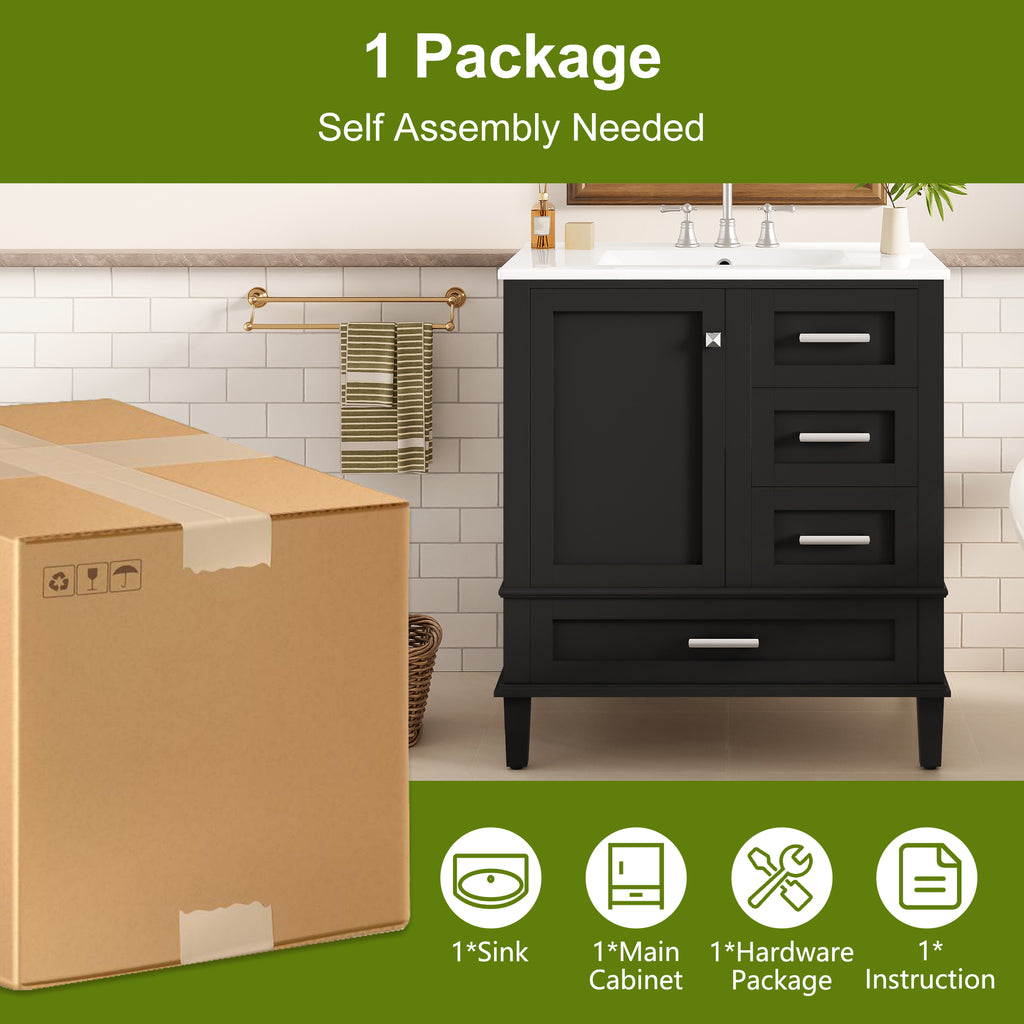 30" Bathroom Vanity, Modern Bathroom Cabinet with Sink Combo Set