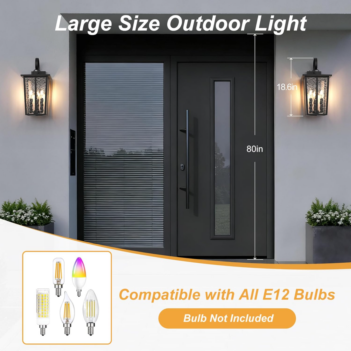 18.5" Dusk to Dawn Outdoor Wall Lantern, 3-Light, Black