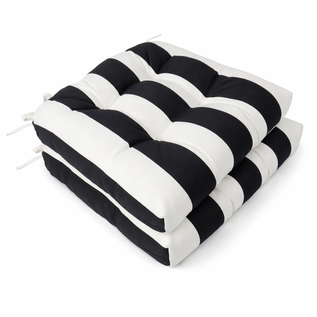 Outdoor Chair Cushions Set of 2 – Black and White Striped