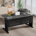 63" L-Shaped Executive Desk with File Cabinet