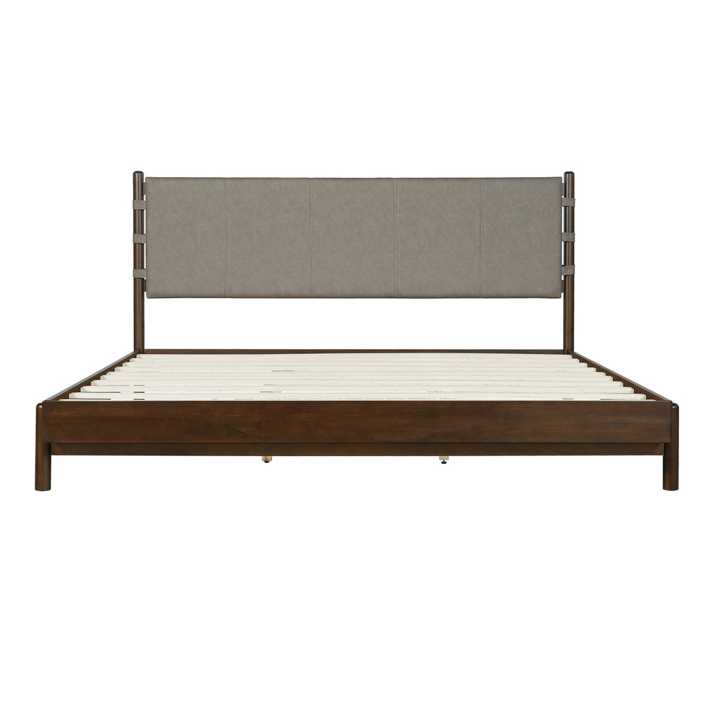 Premium Rubber Wood Platform Bed Frame, King Bed Frame with Headboard Included