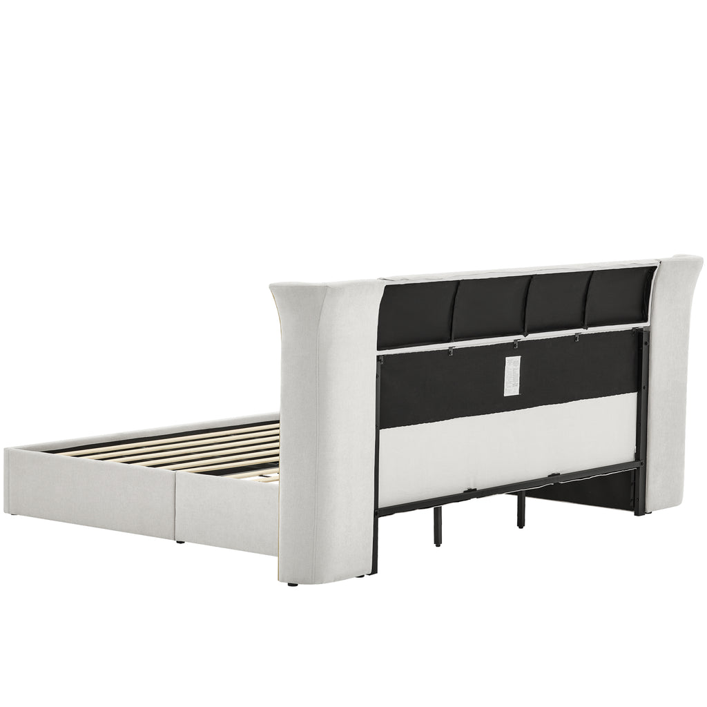 King Size Luxury Wing-Back Upholstered Bed Frame