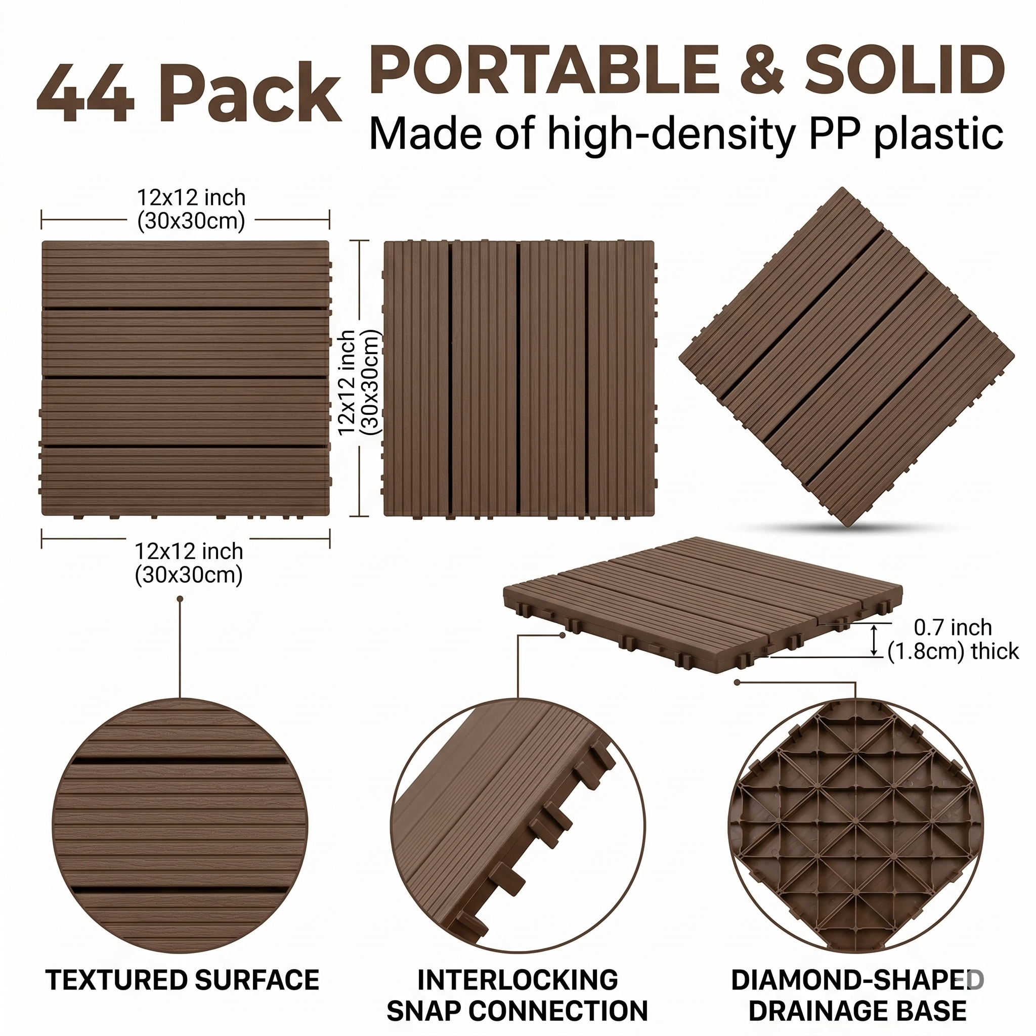Plastic Interlocking Deck Tiles - 44 Pack