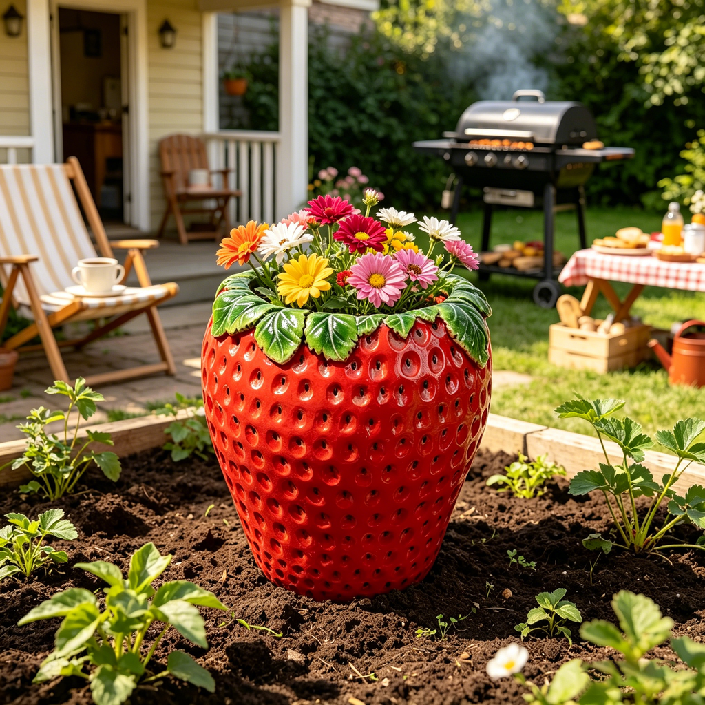 15-Inch Tall Strawberry Shaped Planter Pot