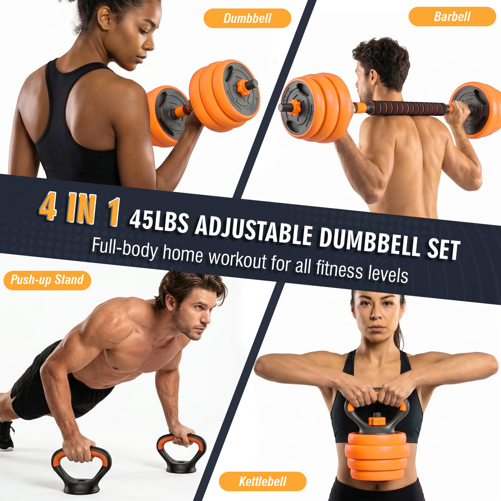 66LB Adjustable Dumbbell Set, 4-in-1 Convertible Weights