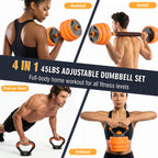 66LB Adjustable Dumbbell Set, 4-in-1 Convertible Weights