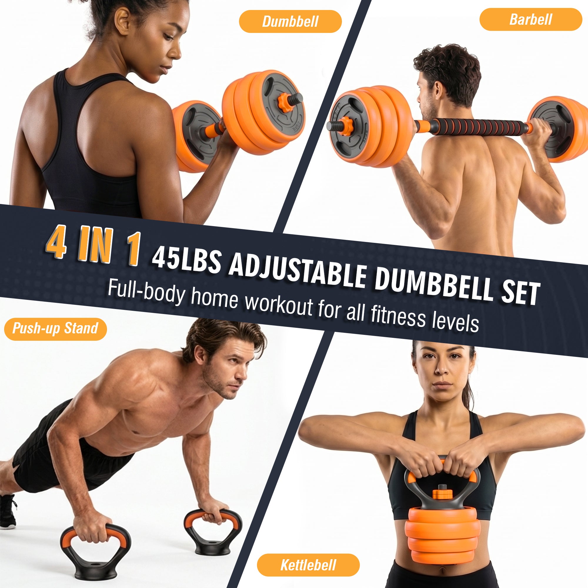 66LB Adjustable Dumbbell Set, 4-in-1 Convertible Weights
