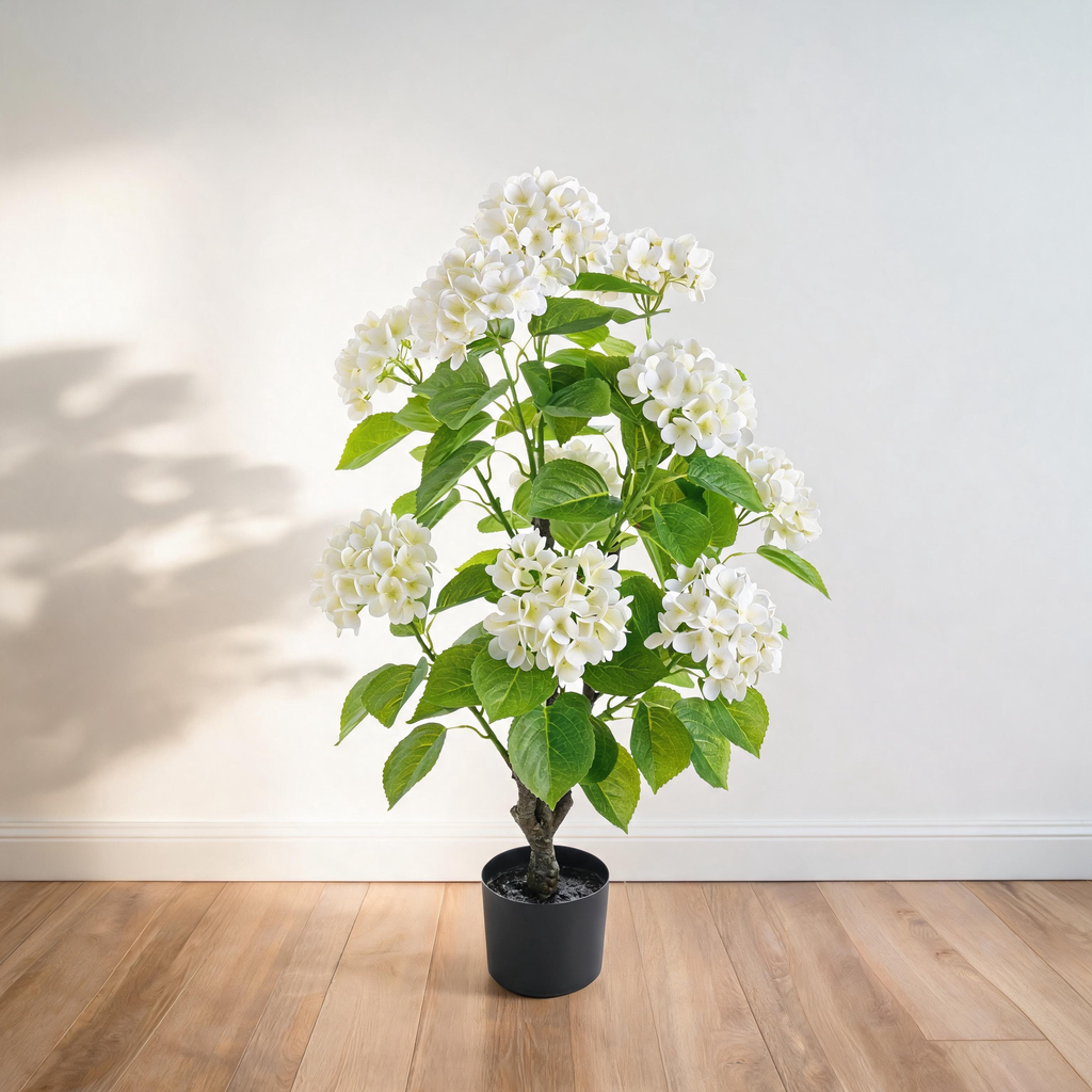 3-Foot Artificial White Hydrangea Plant in Black Pot