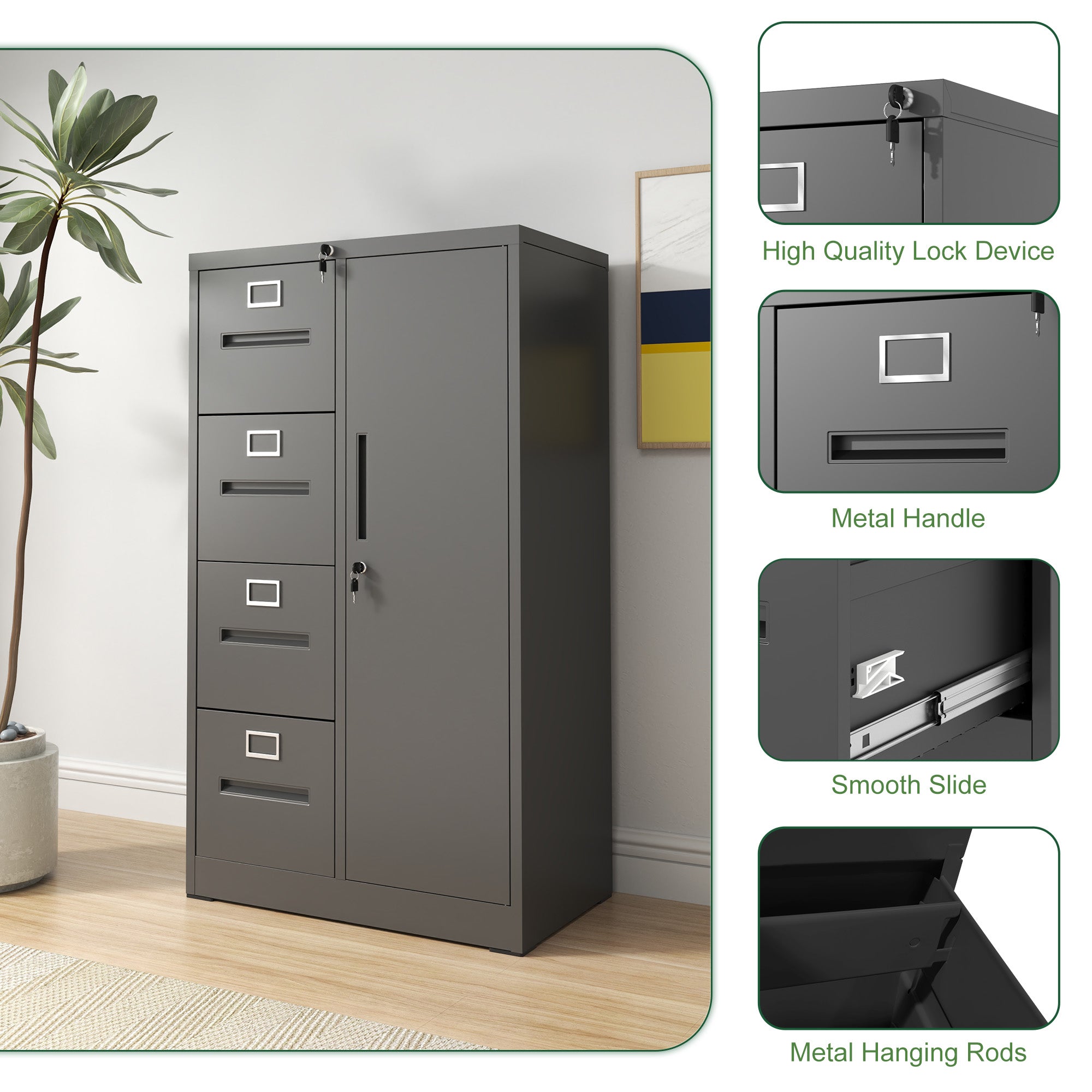 Metal Storage Vertical Filing Cabinet with Lock
