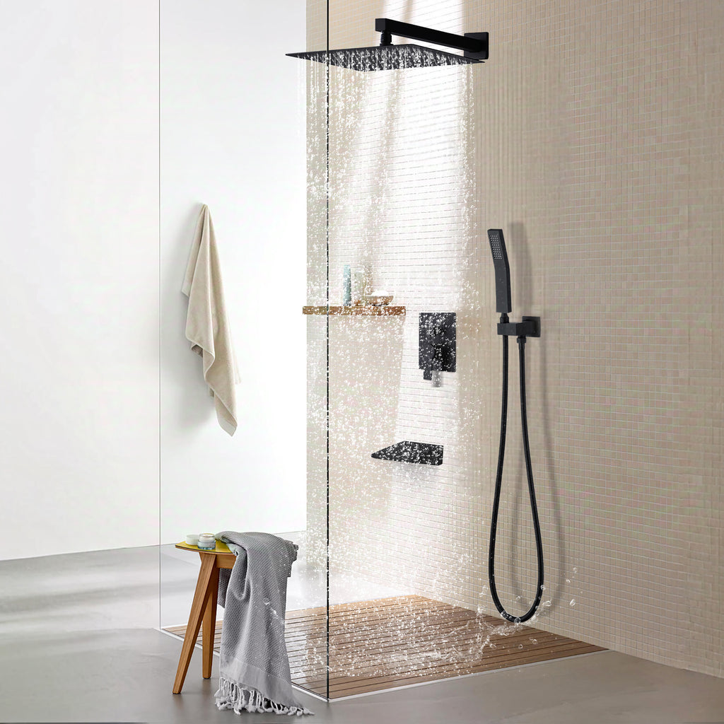 Black Shower System with Tub Spout
