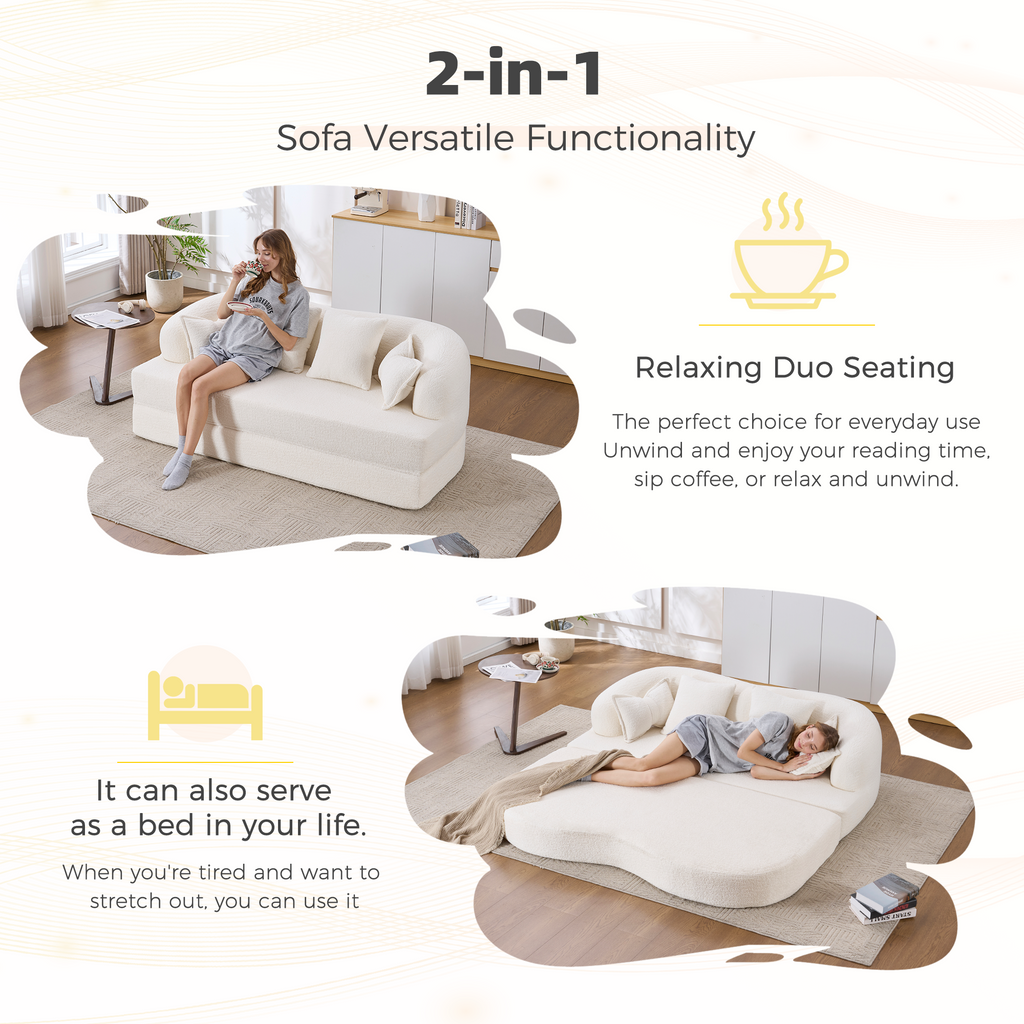 2-in-1 Foldable Sofa Bed with Pillows