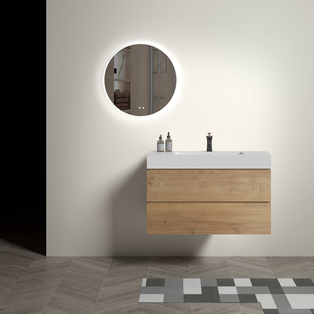 Alice 36" Wall-Mounted Bathroom Vanity, Matte Black Sink, White