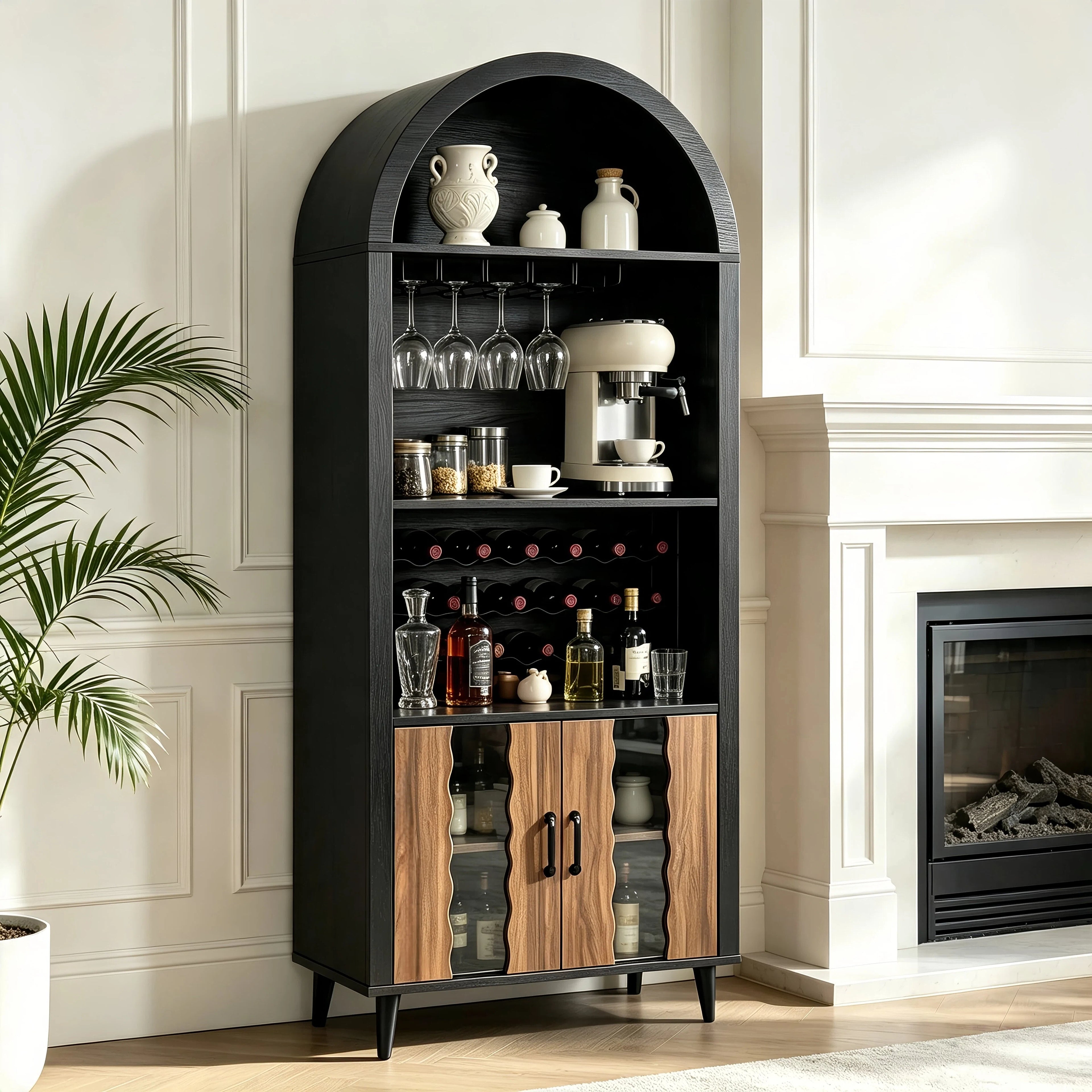 71" Farmhouse Arched Wine Bar Cabinet