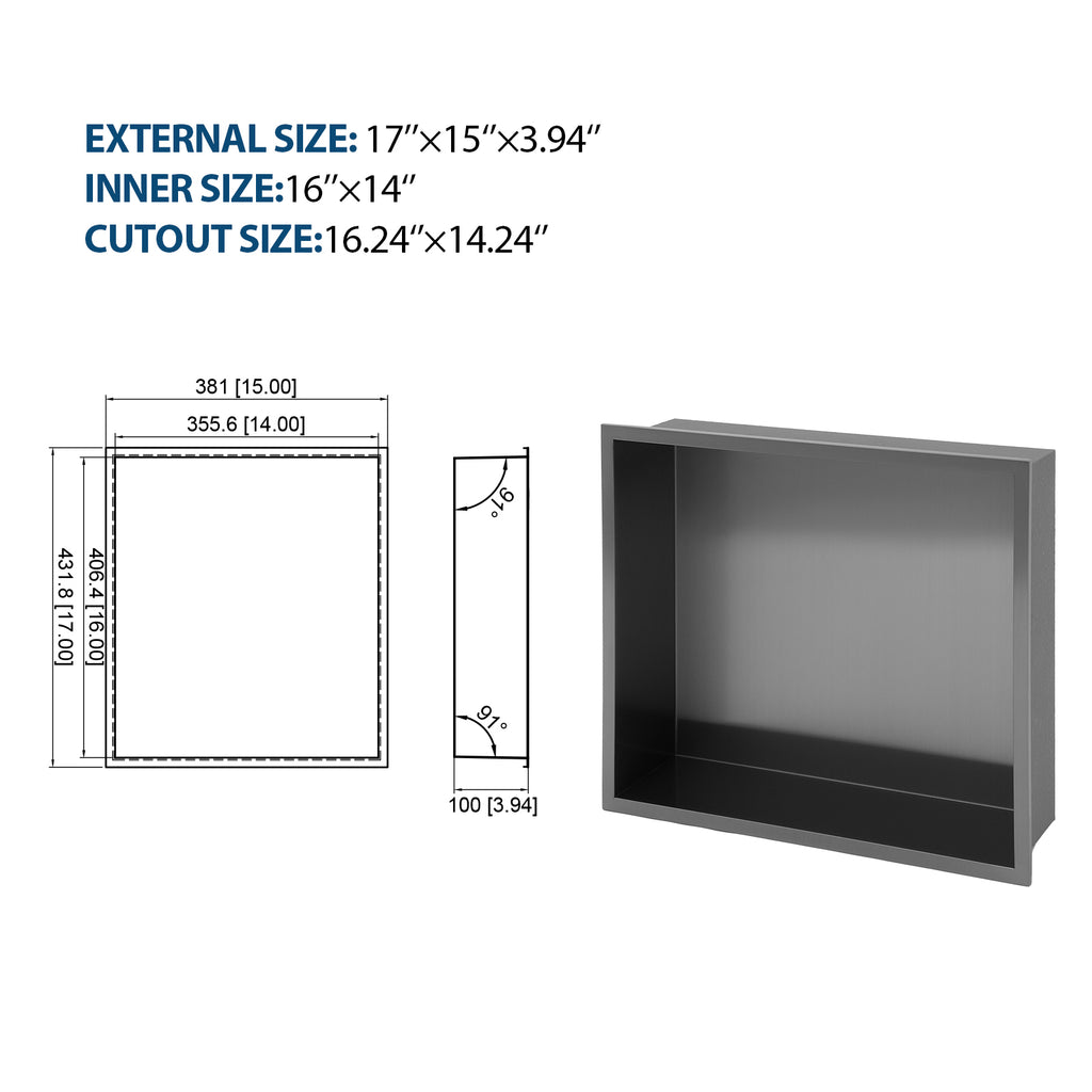 17" x 15" Stainless Steel Shower Niche in Gunmetal