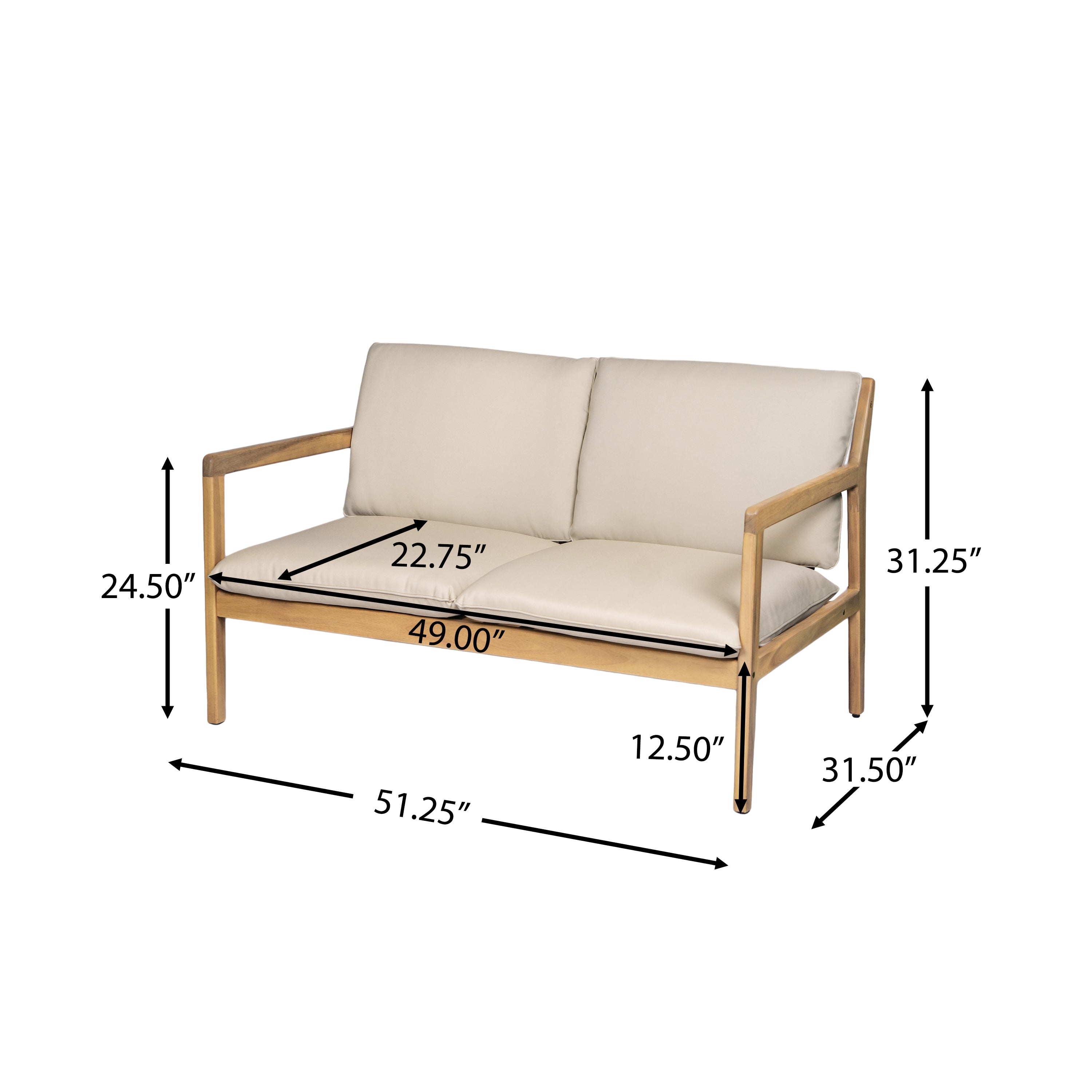 Outdoor Acacia Wood Loveseat with Coffee Table, Light Teak Frame