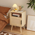 Nightstand Side Table with Door and Open Shelf for Bedroom - Oak