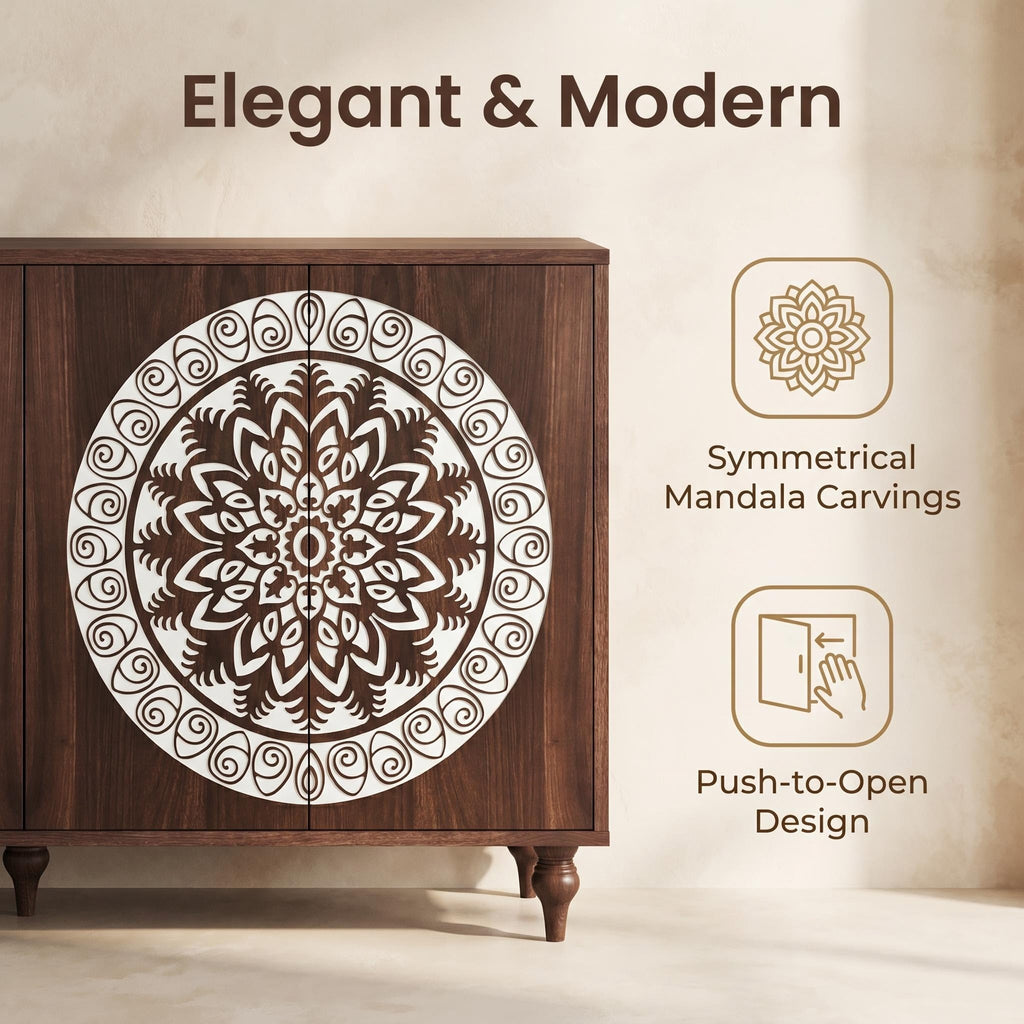 60" Vintage Mandala Carved Sideboard