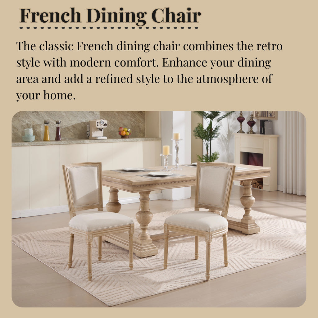 French Country Dining Chairs Set of 2, Upholstered, T-Shaped Back, Beige