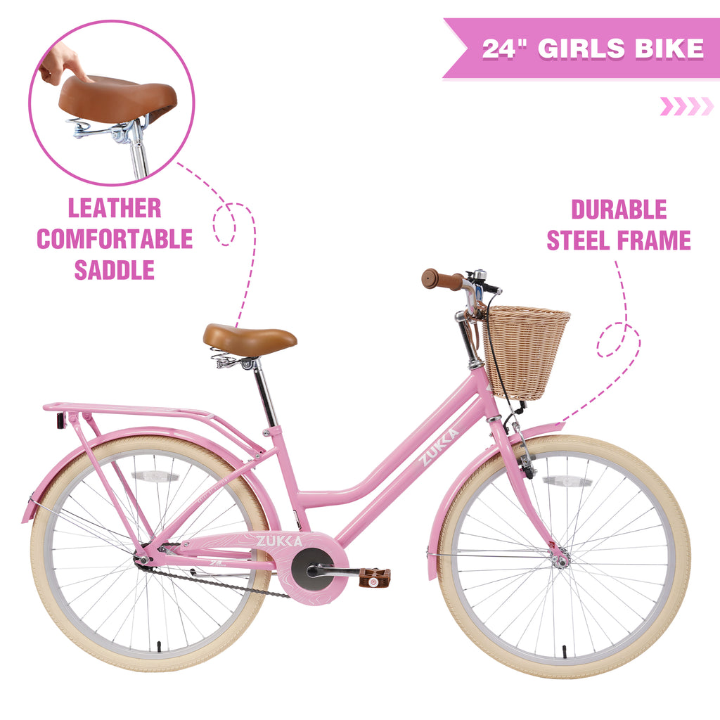24 Inch Girls Bike, Steel Frame, Multiple Colors