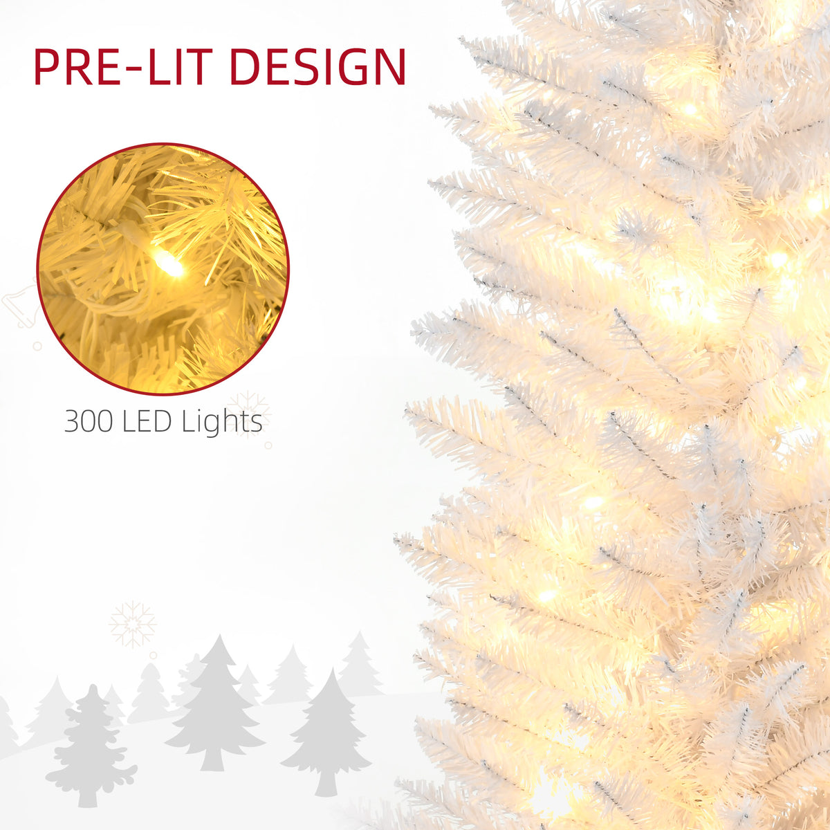 HOMCOM 8-Foot Pre-Lit Slim Noble Fir Artificial Christmas Tree, 300 Warm White LED Lights