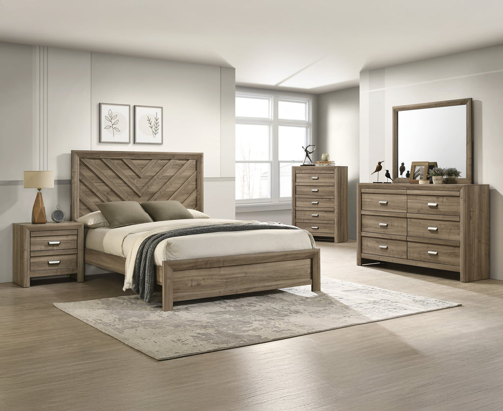 Full Size Chevron-Patterned Headboard Bed