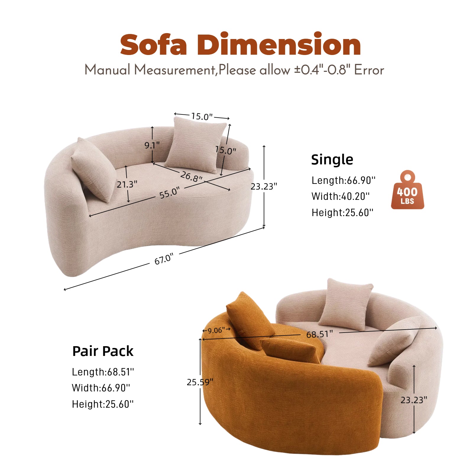 LY-042 S-Curved Chenille Sectional Sofa: Dual-Depth