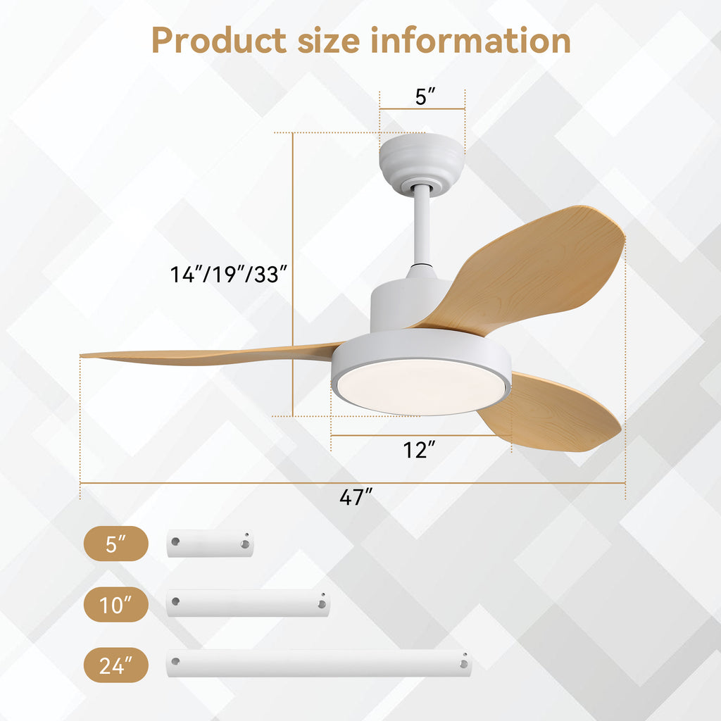 47 Inch Ceiling Fan with 22W LED Light and Remote Control
