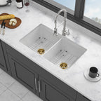 32"x19"x10" Undermount Double Bowl Porcelain Fireclay Kitchen Sink