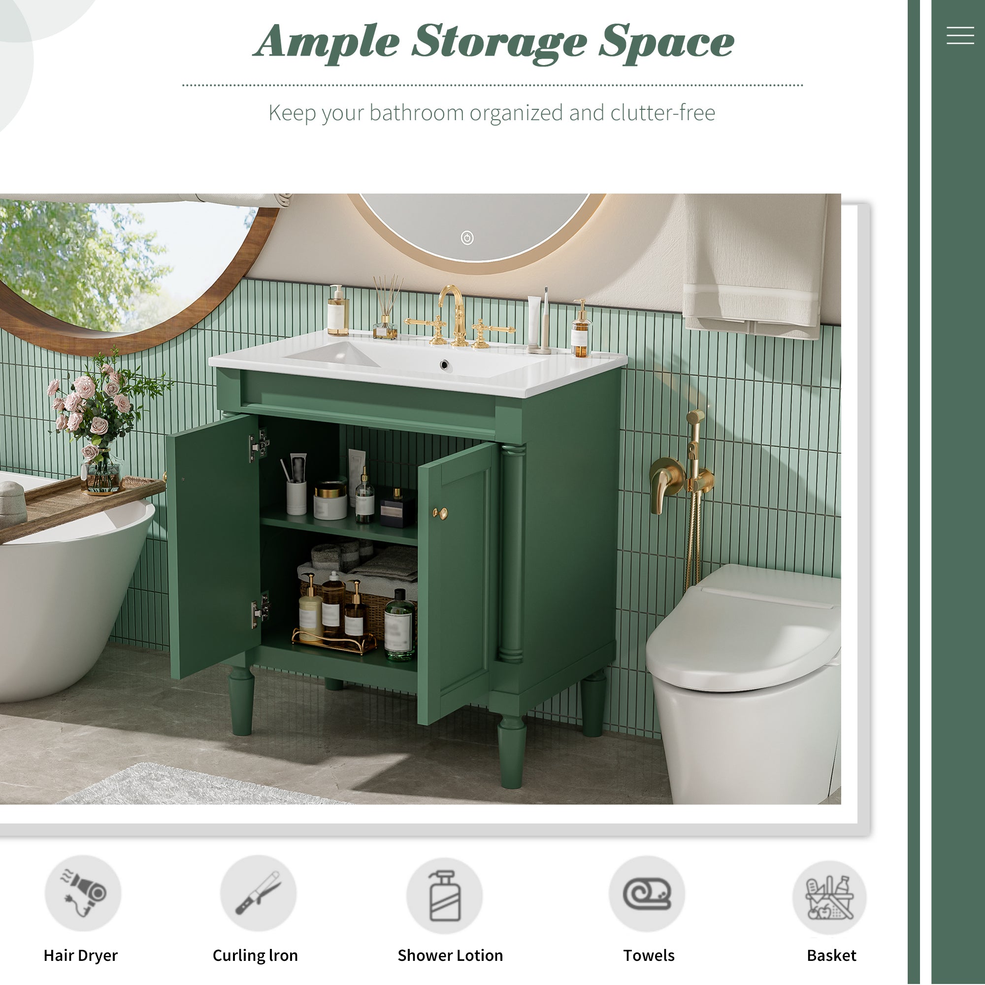 30" Luxurious Bathroom Vanity Cabinet with Ceramic Sink Basin