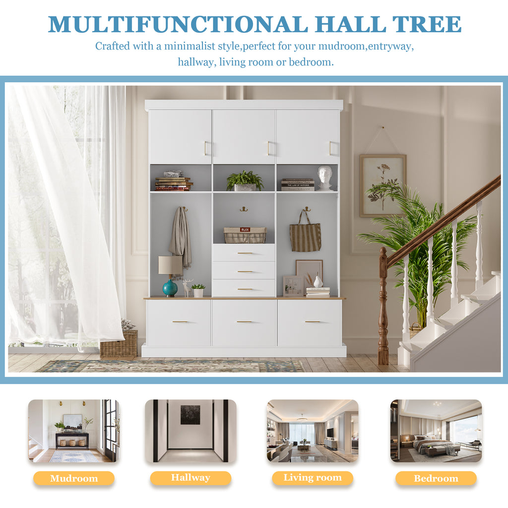 U-Can 75" H Entryway Hall Tree with Bench and Storage