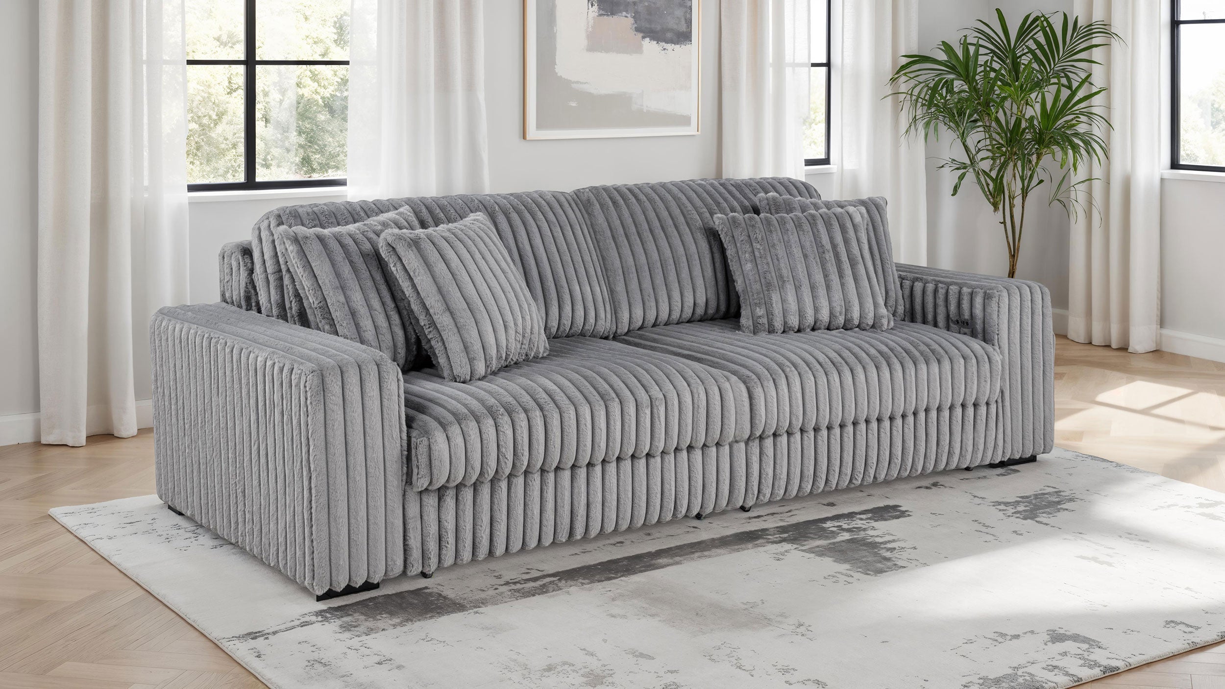 Jacana Corduroy Upholstered Dual Power Chaise Sofa Grey-