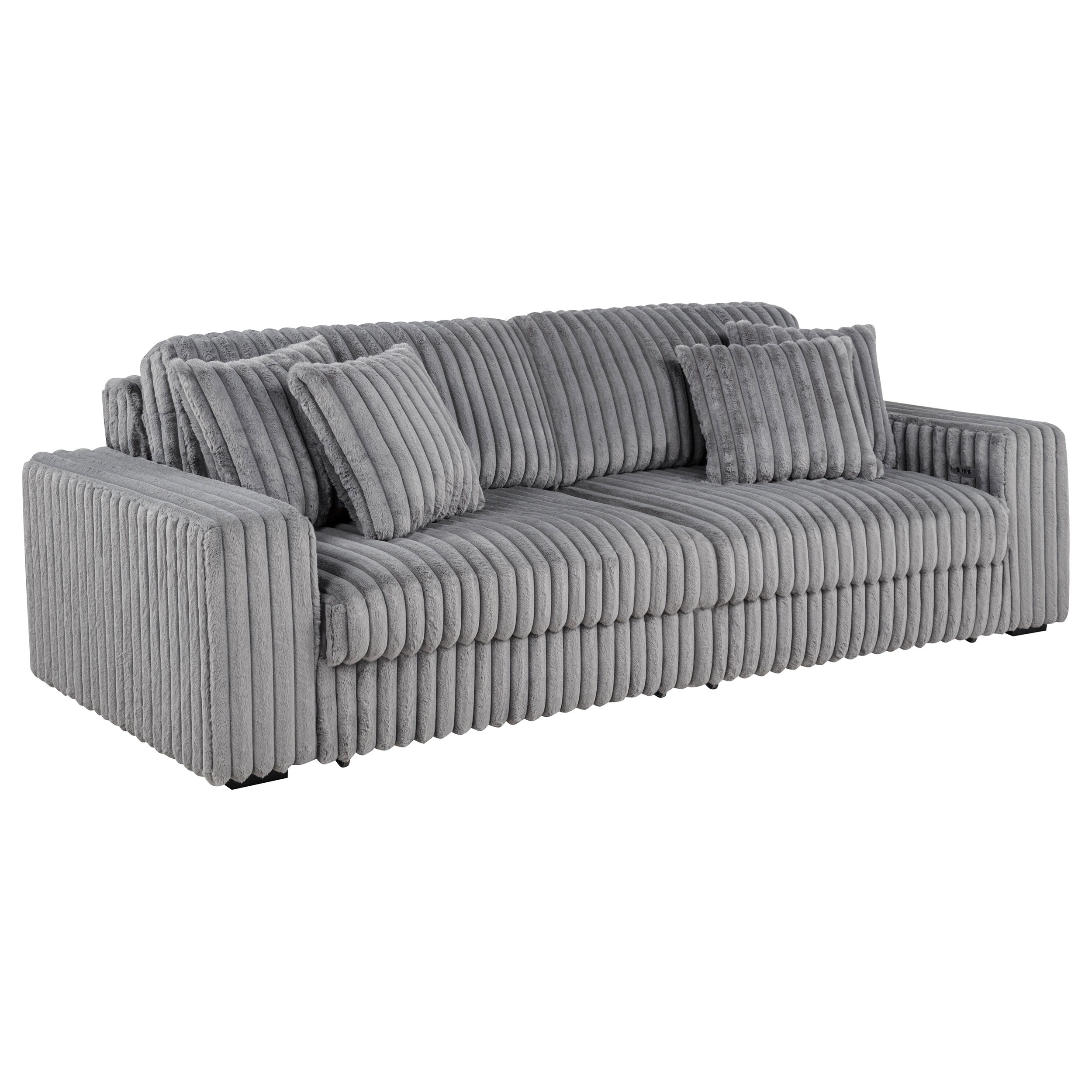 Jacana Corduroy Upholstered Dual Power Chaise Sofa Grey-