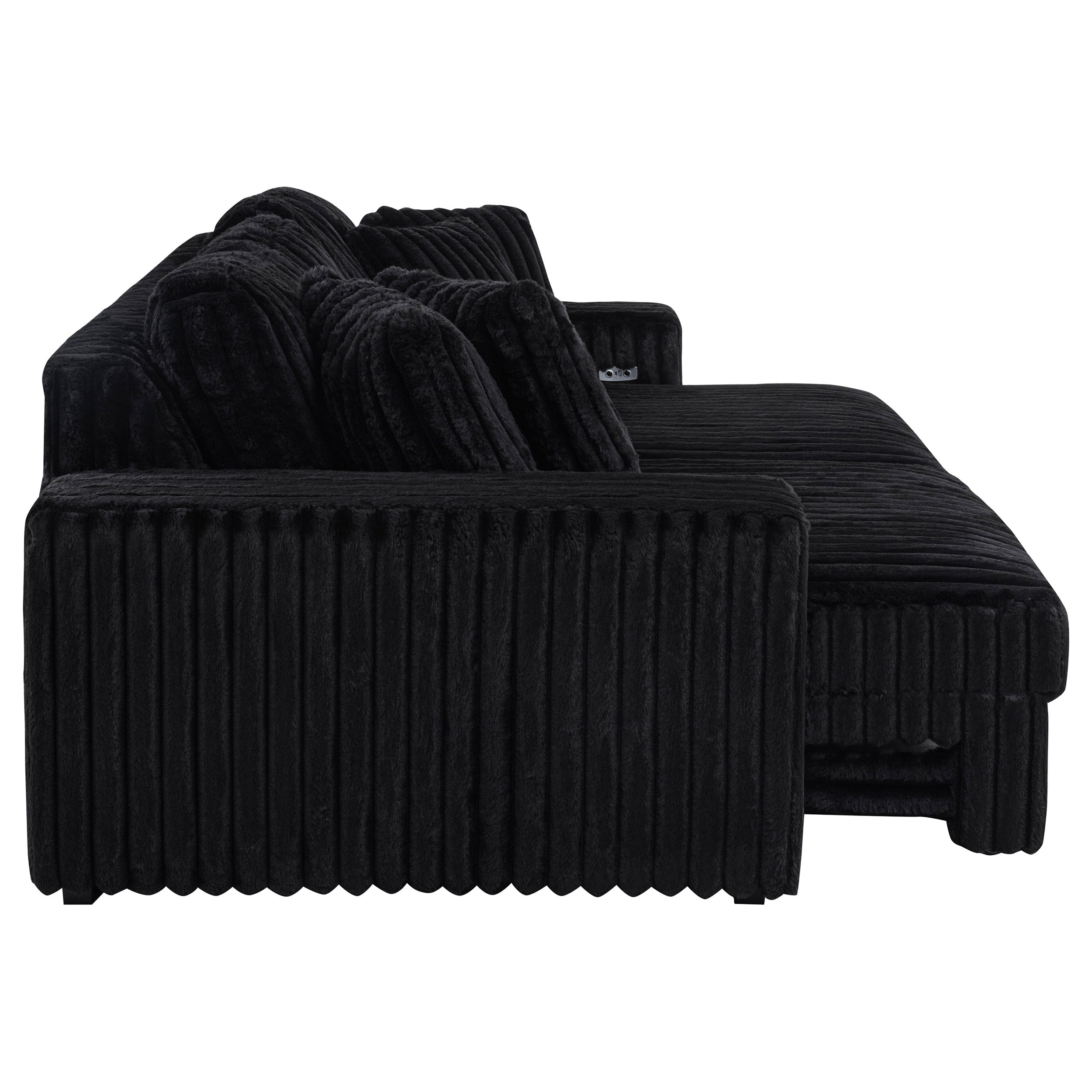 Jacana Corduroy Upholstered Dual Power Chaise Sofa Black-