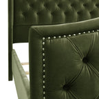 Marcella Upholstered Shelter Headboard Bed Set, Queen, Olive