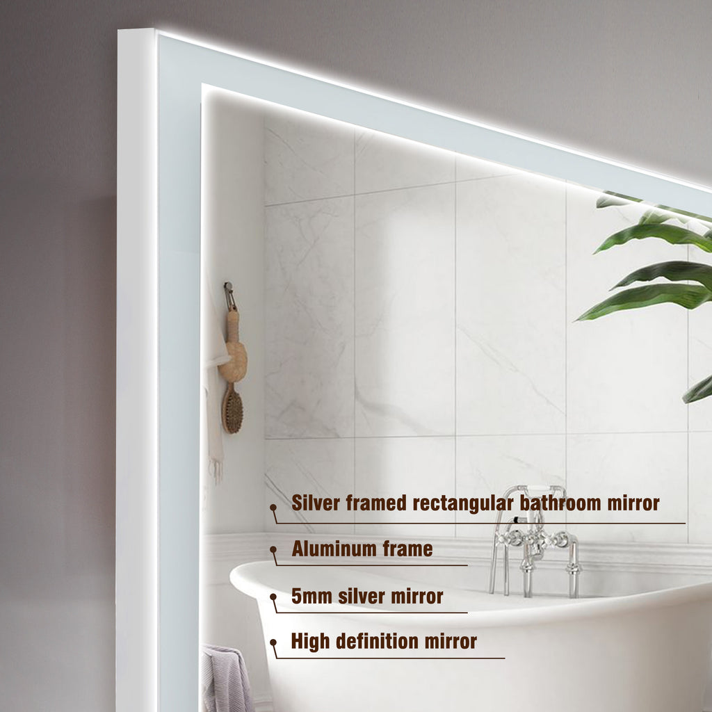 48" x 32" LED Bathroom Mirror with Brushed Aluminum Frame