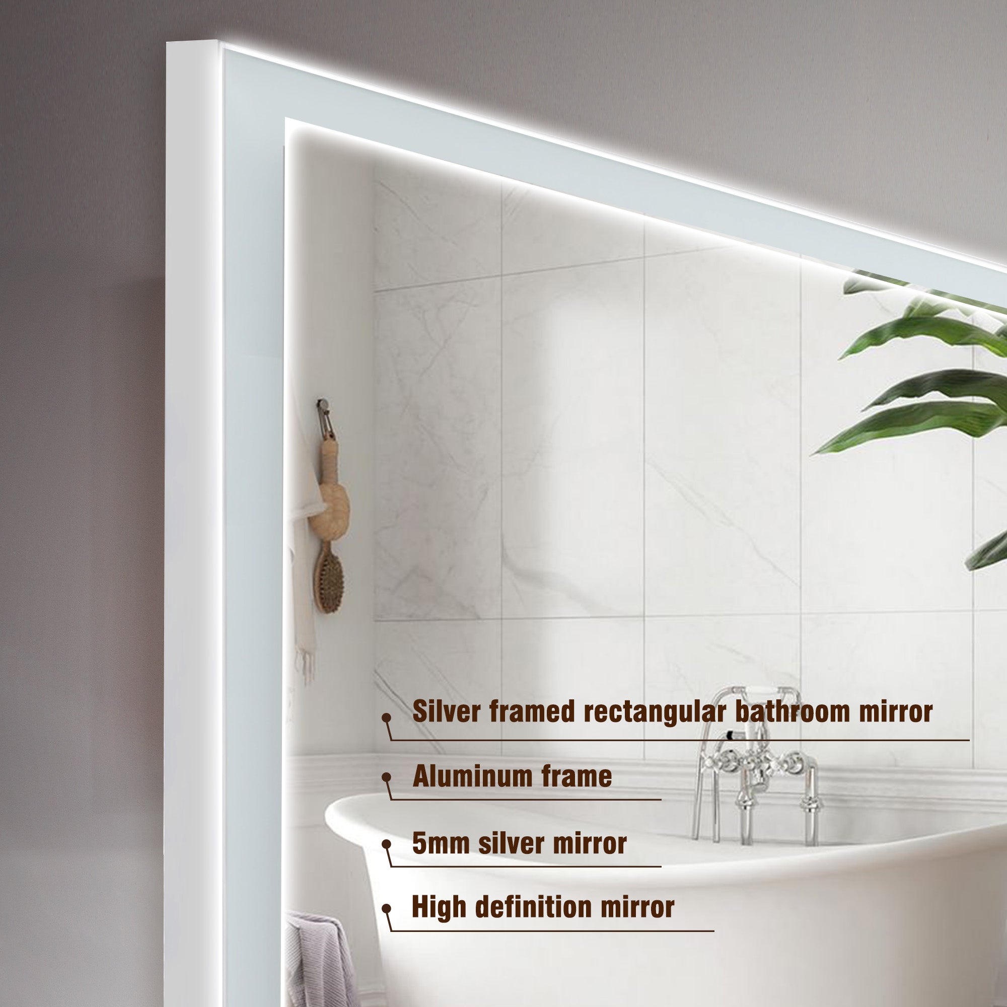 48" x 32" LED Bathroom Mirror with Brushed Aluminum Frame