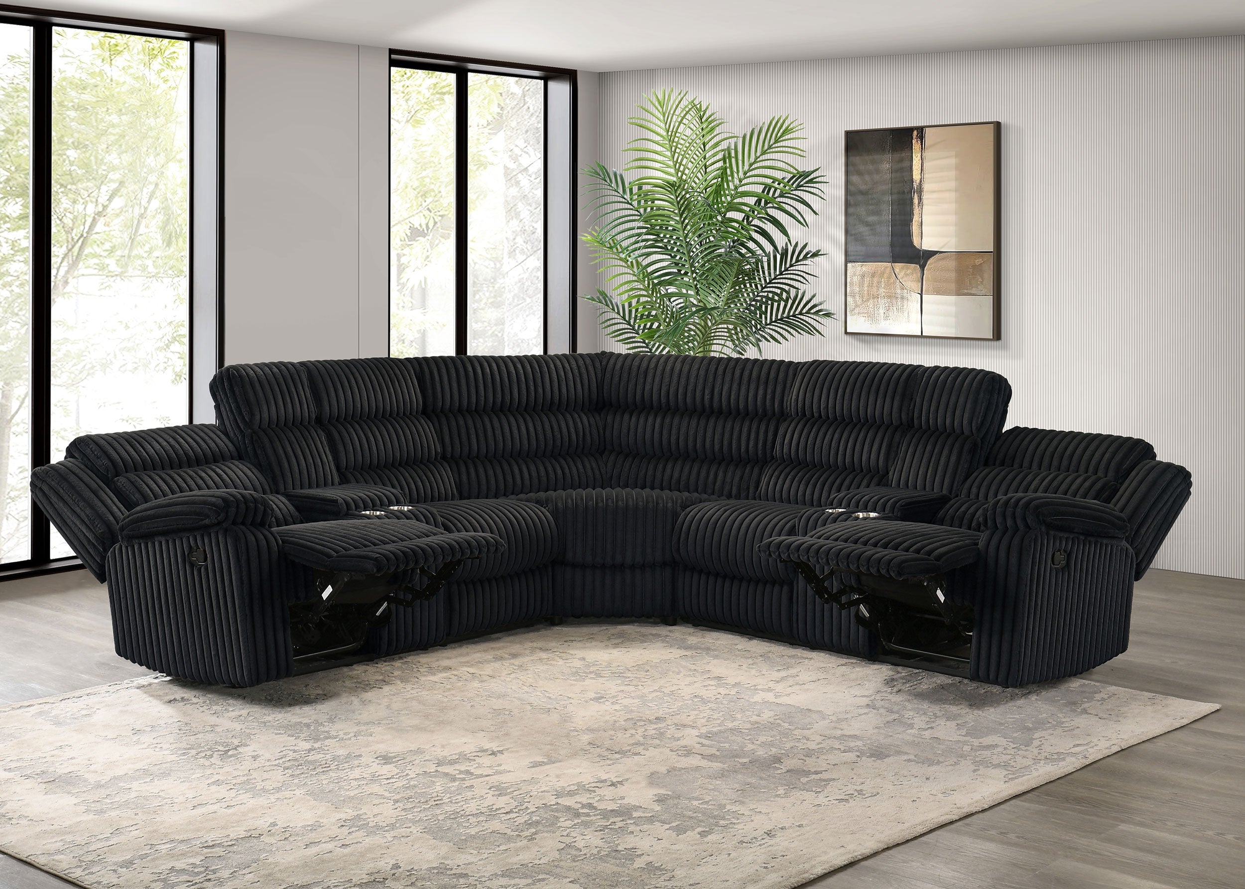 Atkinson Upholstered Reclining Sectional Sofa Black-