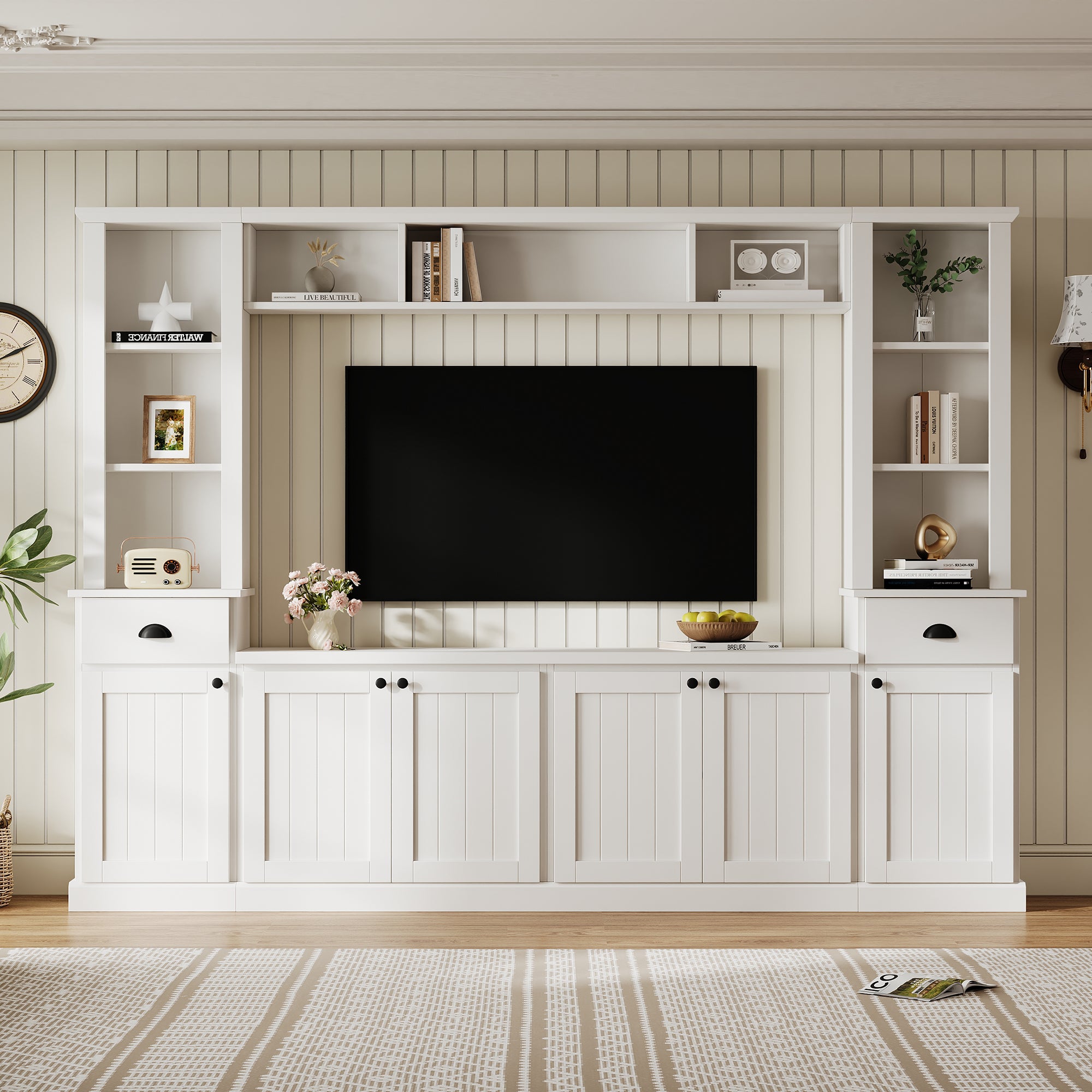 Minimalist Entertainment Wall Unit Set with Bridge for TVs Up to 75''
