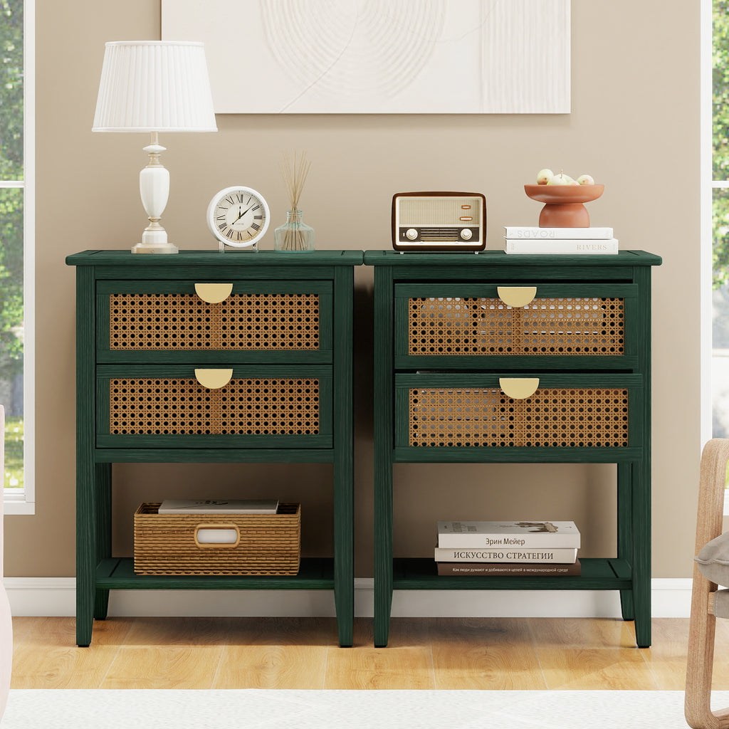 2 Drawer Side Table in Natural Rattan