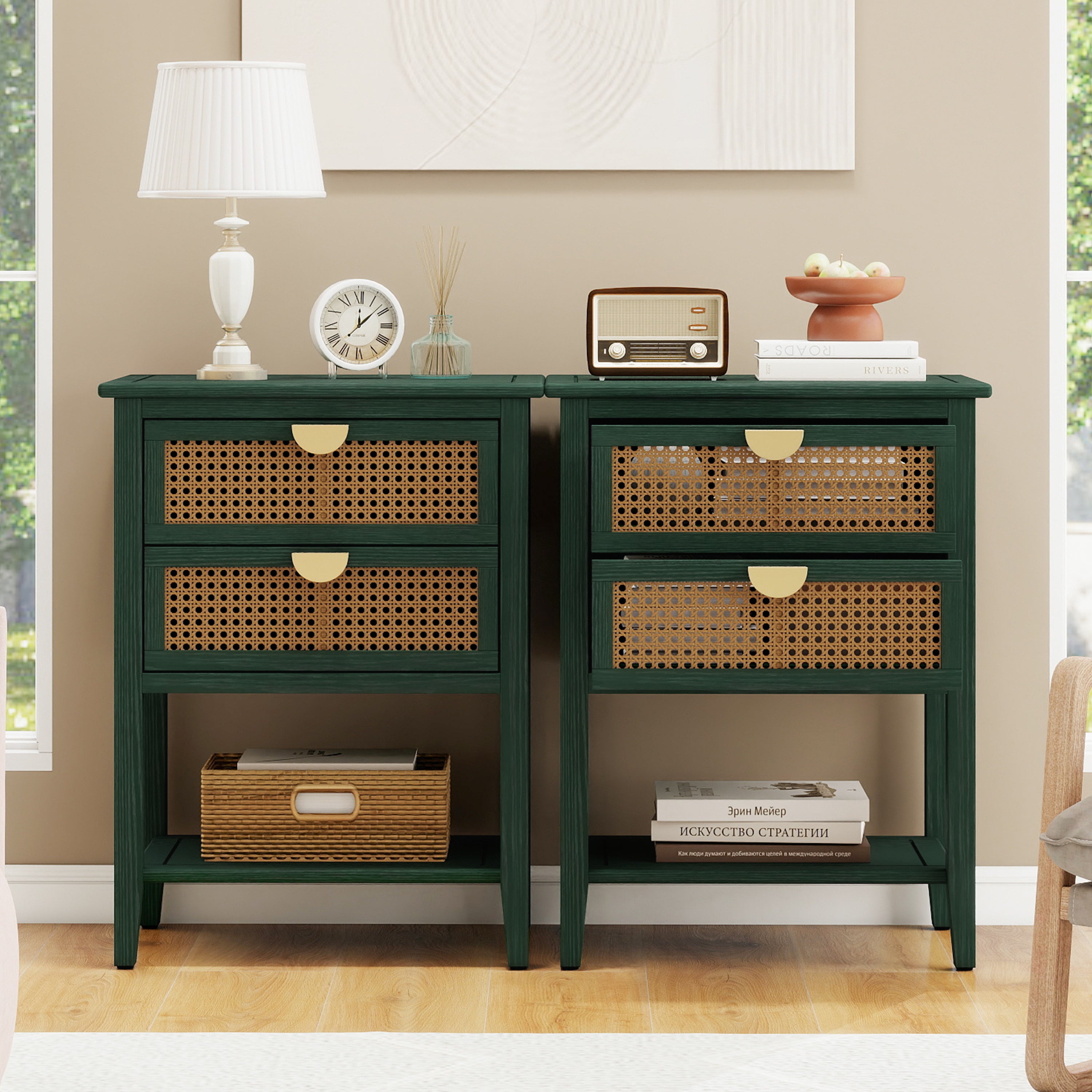 2 Drawer Side Table in Natural Rattan