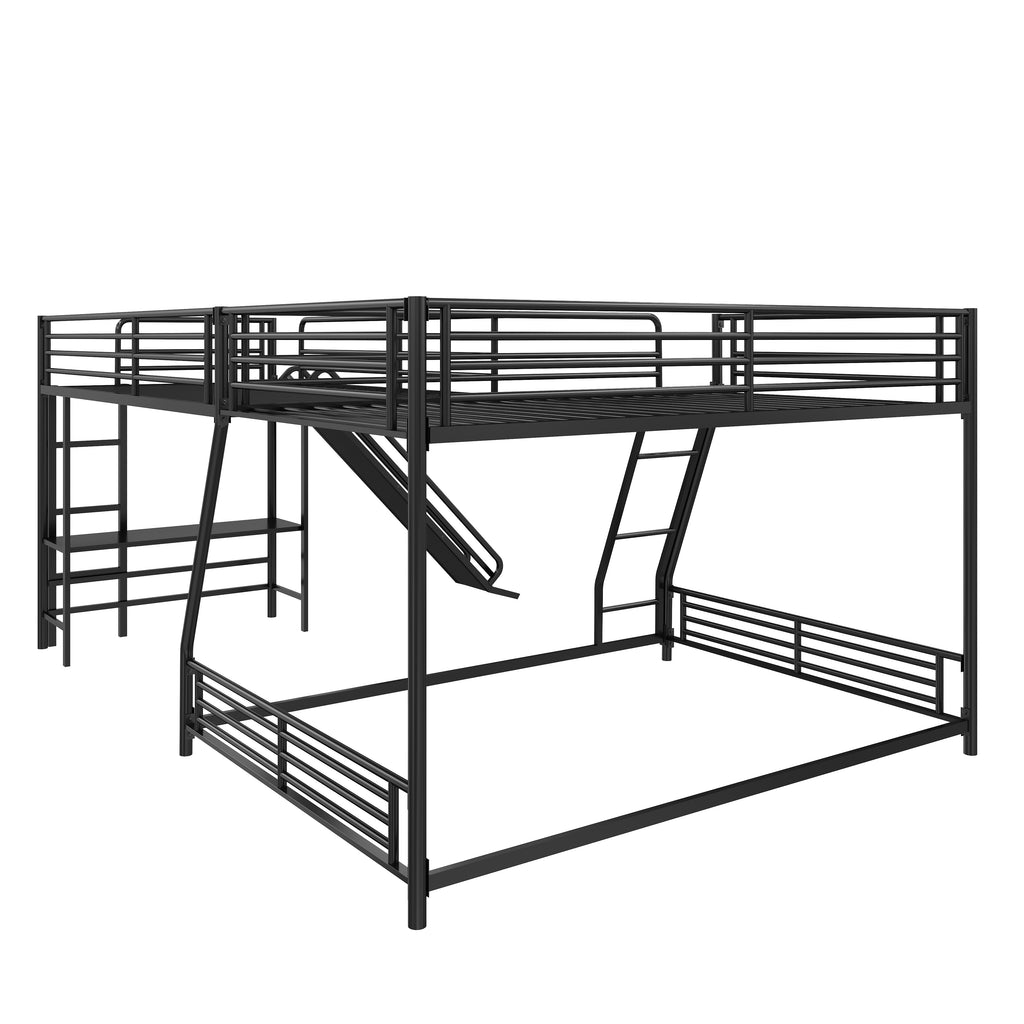 L-Shaped Twin Over Full Bunk Bed with Twin Size Loft Bed, Built-in Desk and Slide