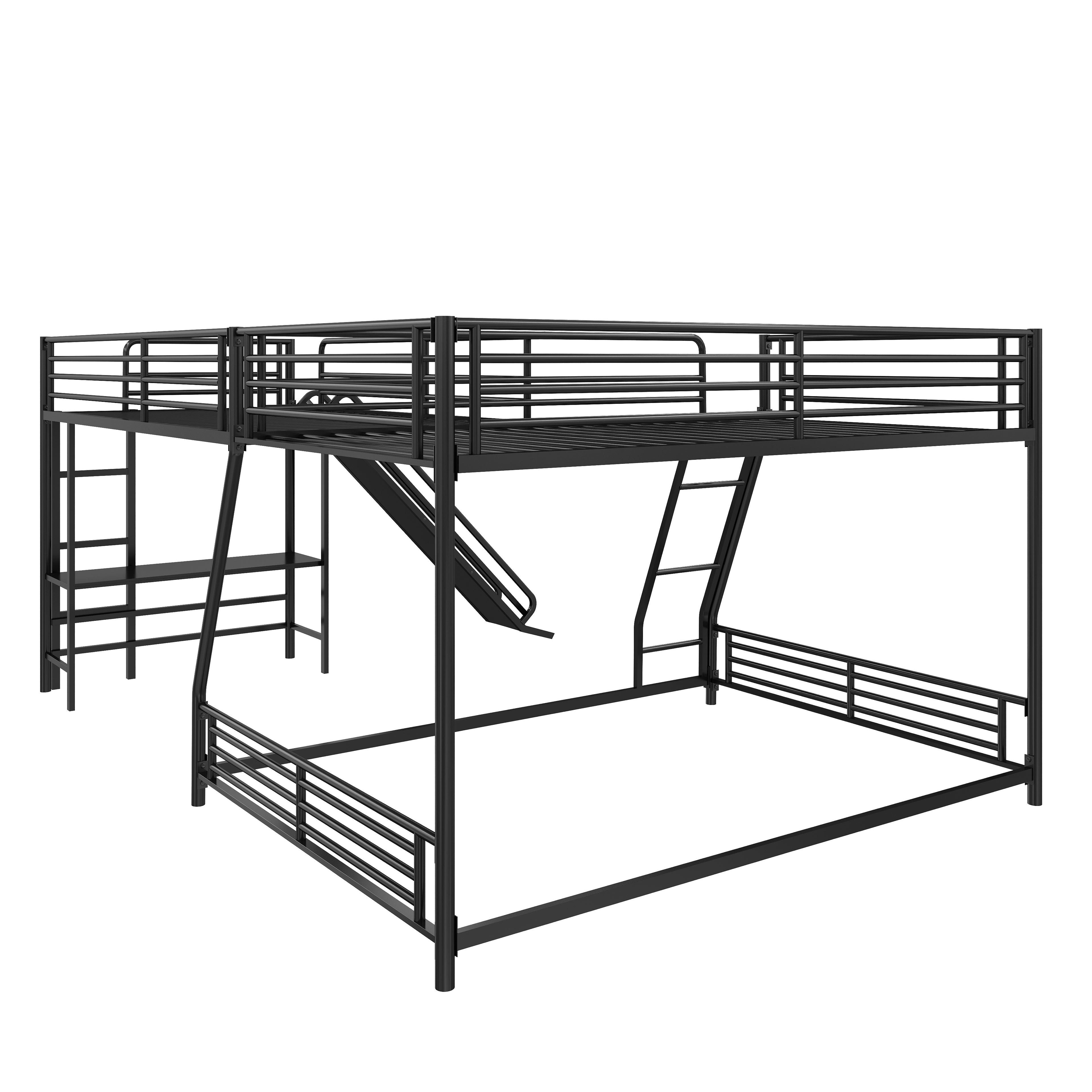 L-Shaped Twin Over Full Bunk Bed with Twin Size Loft Bed, Built-in Desk and Slide