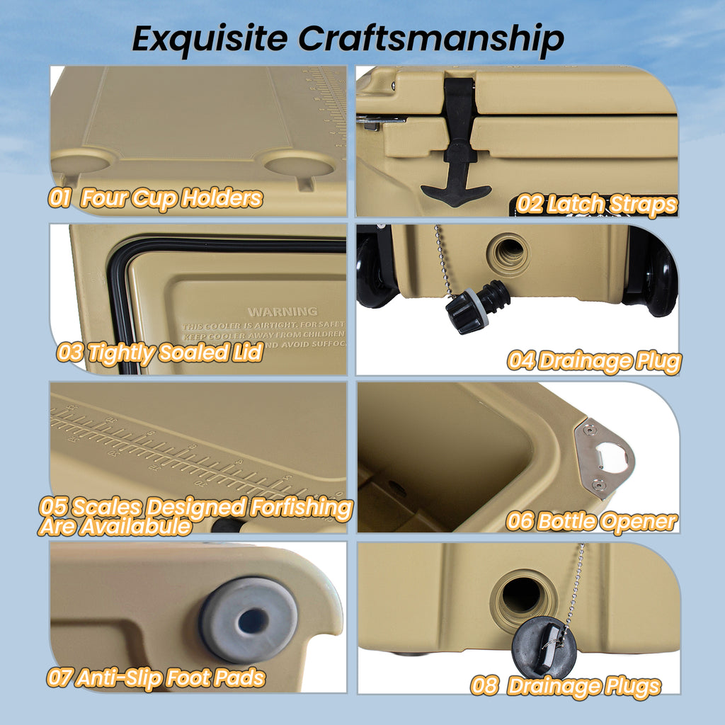 110 Quart Khaki Cooler, Rotomolded Insulated Ice Chest