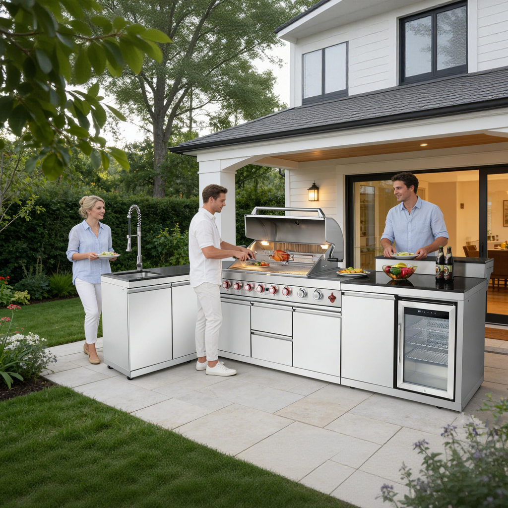 Outdoor Kitchen Island with 6+1 Burner Propane Gas BBQ Grill